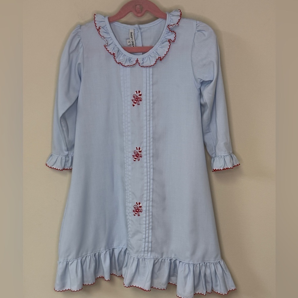 Sweet Dreams: Girls Light Blue Candy Cane Night Gown, Size 5